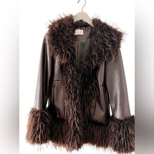 Women's Brown Faux Fur Trim Coat